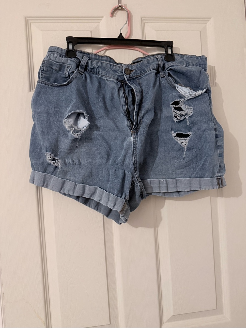 Dollhouse Light Blue Distressed Denim Roll-Hem Shorts